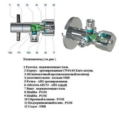 Кран приборний кутовий подвійний ARCO 1/2х1/2х1/2 A80TWIN (CQ4105)